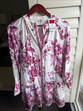 Salsa Jeans White Long Sleeve Dress with Magenta Floral Print